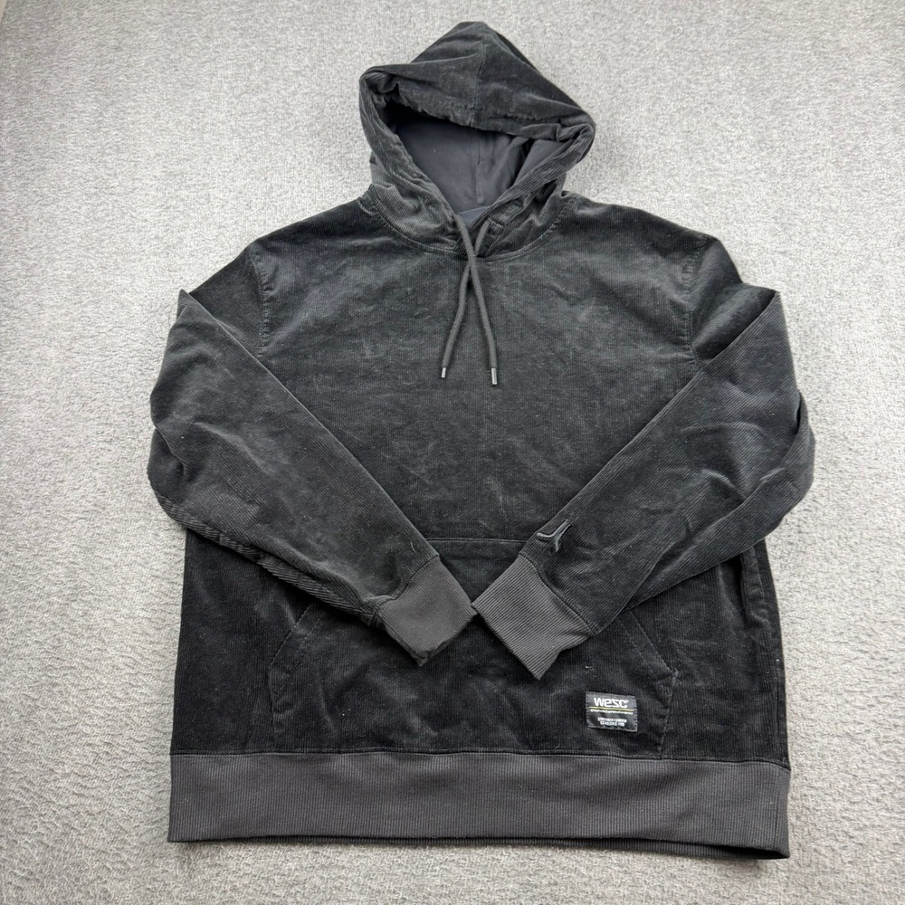 WeSC Corduroy Hoodie‎ Mens Small Black Textured Pullover Sweatshirt Streetwear